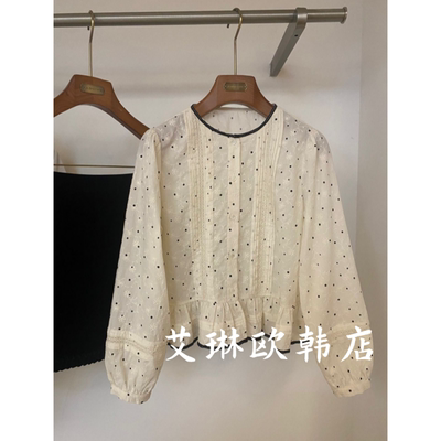 onetwo15356春波点印花蕾丝衬衫