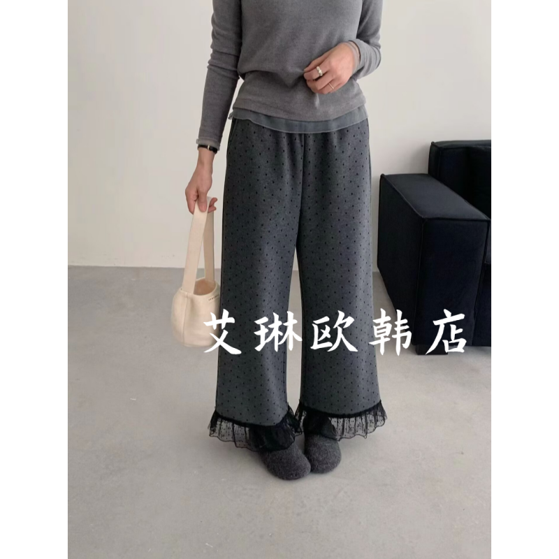 7518松紧腰加绒波点休闲裤