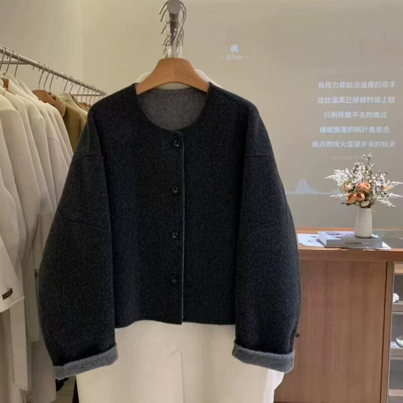 福利不退10878冬季气质小香风羊毛双色双面羊绒大衣外套女