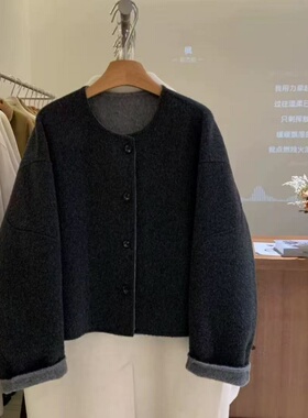 福利不退10878冬季气质小香风羊毛双色双面羊绒大衣外套女