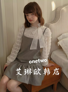 12.25~onetwo09380早春新款韩系甜美百搭显瘦吊带羊毛呢连衣裙女