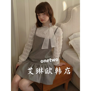 12.25 韩系甜美百搭显瘦吊带羊毛呢连衣裙女 onetwo09380早春新款