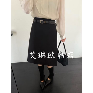 配腰带高腰显瘦百搭中长款 新款 半身裙女 土布鱼7717春季 2.27