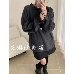 上衣 波点针织羊毛衫 禁止机洗 2201韩系欧货圆领卷边浣熊绒喇叭袖