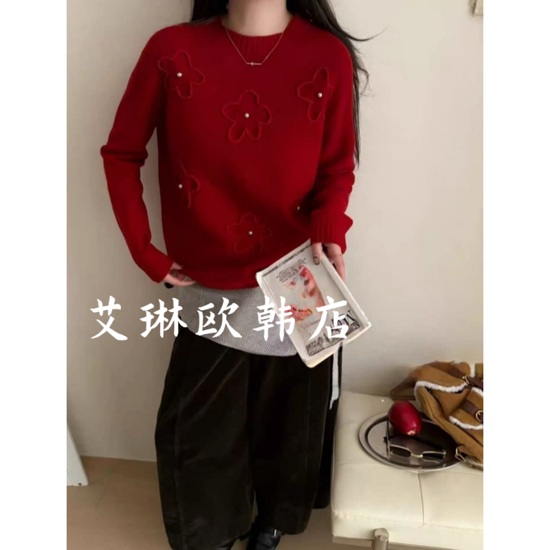 3983欧货冬款花朵立体羊毛衫女