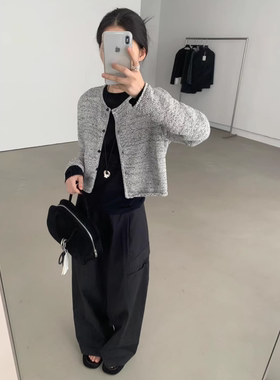 福利不退about moon月亮家61666秋季圆领韩系长袖短款针织开衫女