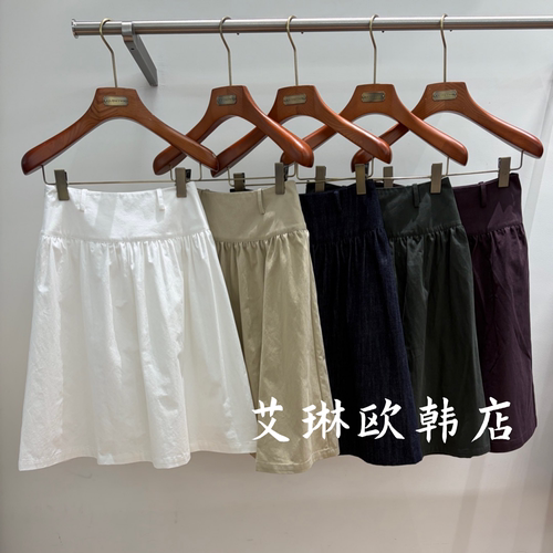 20033高腰简约休闲压褶半身裙