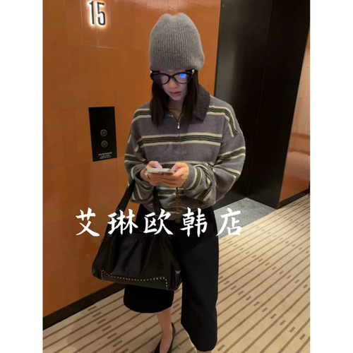 月亮家54766秋款条纹毛衣女百搭