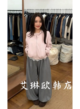 8762韩系连帽下摆抽绳卫衣外套女