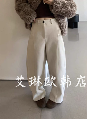 12.2~卡蔓OQQO MM355冬款后松紧腰加绒九分休闲裤百搭弯刀裤女