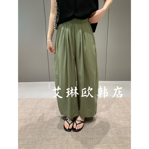 特价卡蔓QZX10925夏韩系松紧腰垂感阔腿莱赛尔休闲裤女凉凉裤