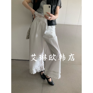 特价卡蔓OQQO MM533夏款韩系松紧腰显瘦薄款木耳边阔腿休闲裤女