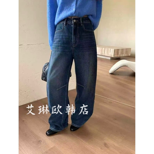 米鹿99135磨毛抓绒弯刀阔腿宽松百搭牛仔休闲裤 福利ouur sicily