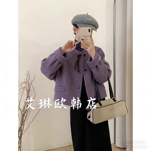 1111春款双面羊绒牛角扣大衣女