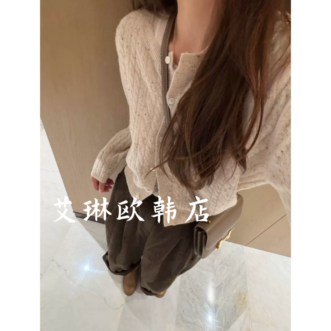 禁止机洗miluroom sicily米鹿23763秋款圆领麻花全羊毛针织开衫女