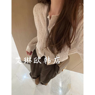 禁止机洗miluroom sicily米鹿23763秋款圆领麻花全羊毛针织开衫女