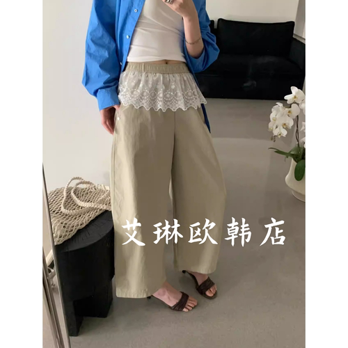 20872韩系蕾丝拼接休闲裤气球裤