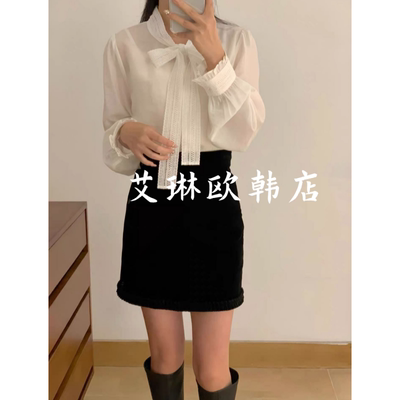 onetwo15300春款系带镂空衬衫女