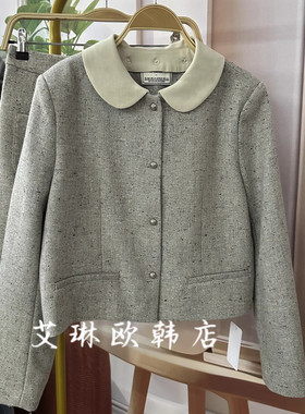 福利one48138/48188韩国秋季娃娃领羊毛小香风外套半身裙短裙