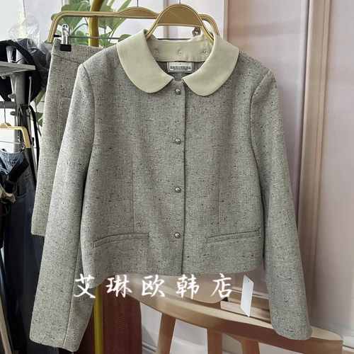 娃娃领羊毛小香风外套半身裙短裙