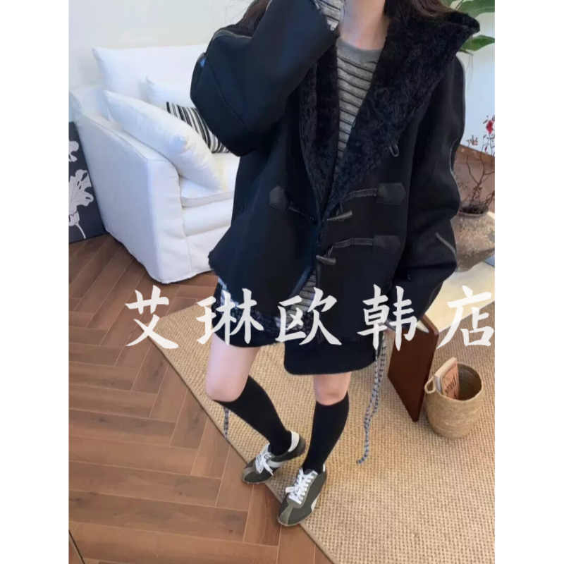 09263麂皮羊羔毛皮毛一体外套