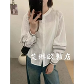 衬衫 3.4 欧货设计感立领单排扣刺绣休闲百搭长袖 新款 女 1093春装