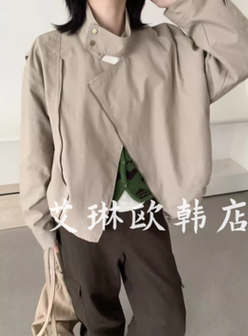 福利卡蔓诗kamanshi30565秋款韩系拉链翻领休闲短款风衣外套女