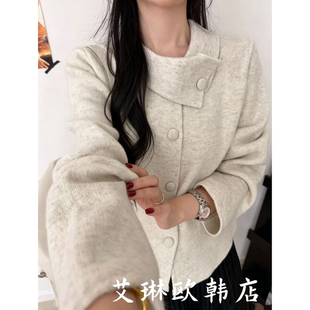 禁止机洗~6635欧货秋冬新款翻领绵羊毛兔毛针织开衫毛衣外套女
