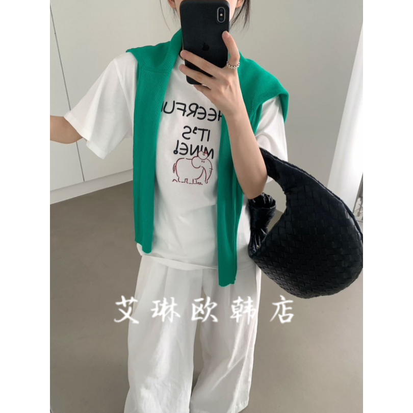 月亮家61194大象印花短袖T恤女