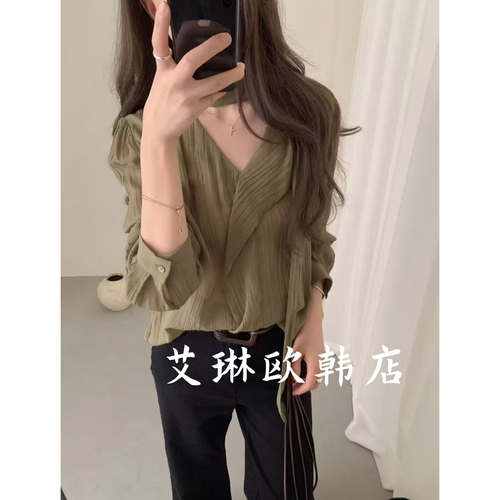 8102法式飘带V领莱赛尔长袖衬衫