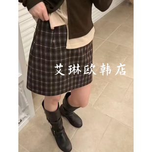 X.XIU新袖K536秋款韩版格子格纹高腰毛呢半身裙女防走光a字短裙