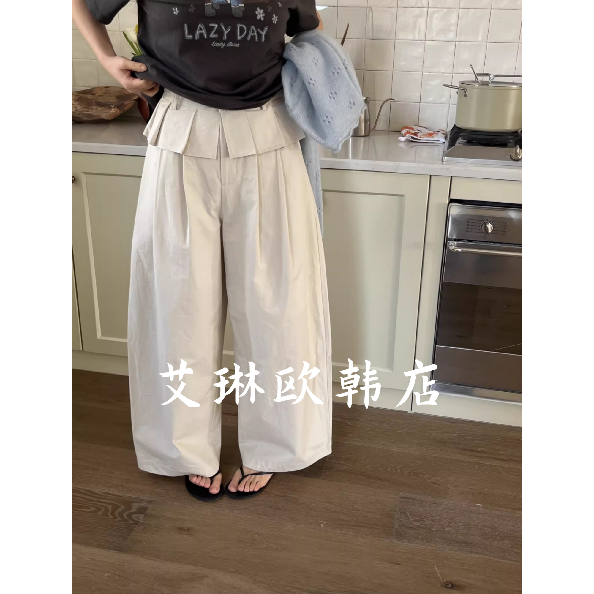 ouur sicily米鹿W615春款日系百搭极简风宽松屁帘休闲弯刀裤子女