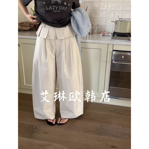 615简约宽松屁帘休闲弯刀裤子女