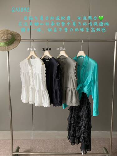 卡蔓浅之夏QZX10892夏装韩系100亚麻蕾丝花边显瘦无袖小衫衬衫