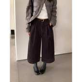 加绒灯芯绒七分裤 福利不退卡蔓enxi韩标20588秋冬款 配腰带阔腿裤