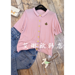 欧货福利 3378夏装 新款 小蜜蜂刺绣钉珠POLO领莱赛尔桑蚕丝针织衫