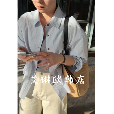 3200欧货简约休闲字母刺绣衬衫女