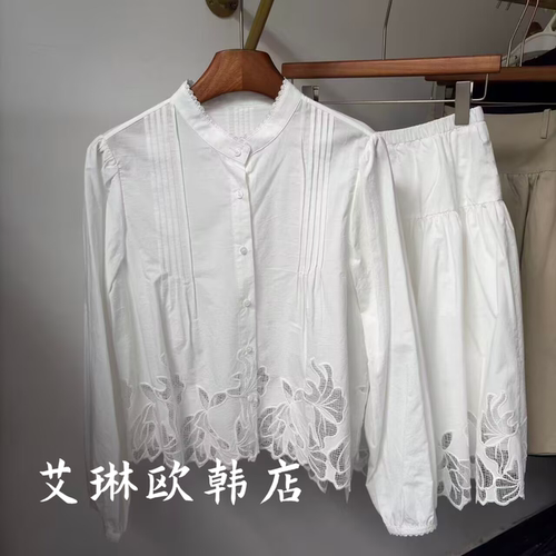 20028重工刺绣衬衫半身裙套装