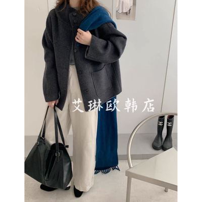 10865连帽中长双面羊绒大衣外套