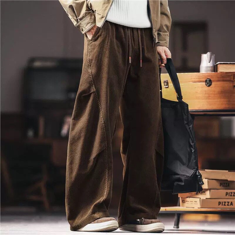 格蓝鹿美式复古灯芯绒弯刀休闲裤男秋季新款慵懒风宽松垂感卫裤子