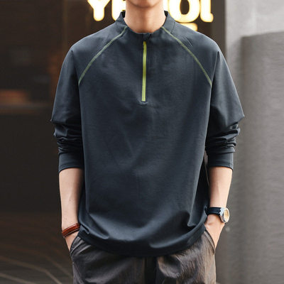 格蓝鹿山系户外骑行徒步长袖t恤男款春秋潮牌ins半拉链运动速干衣