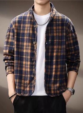 高端美式潮流蓝格设计百搭外套男2025秋季新款柔软舒适宽松夹克衫