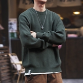 格蓝鹿美式 男 潮牌圆领内搭慵懒针织衫 复古重磅菠萝纹毛衣男士 秋季