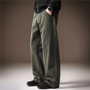 宽松弯刀阔腿老爹长裤 男秋冬新款 高街潮牌纯棉直筒休闲裤 高端美式