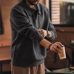 格蓝鹿高端2025秋冬季老钱风POLO领毛衣男潮牌中性风保暖针织上衣