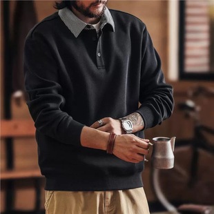 格蓝鹿美式复古假两件衬衫领卫衣男2025秋冬加绒宽松休闲长袖外套