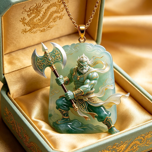 浮雕盘古开天吊坠合金仿翡翠玉牌男士漆通勤百搭项链吊坠