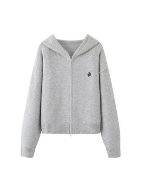 MM麦麦2025秋新款灰色连帽拉链针织开衫女毛衣外套上衣4FC236081Q