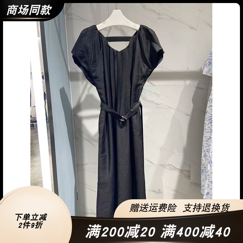 商场同款妮卡伊芙丽2025夏新款V领露背长裙腰带显瘦连衣裙4390631