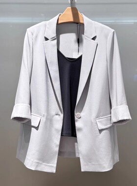 MM商场同款2025夏新款浅灰色中袖西装外套女上衣5G5211361Q